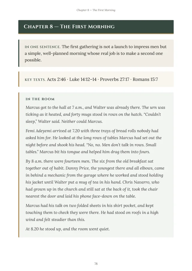 Chapter 8 — the first morning of a relaunched men's breakfast